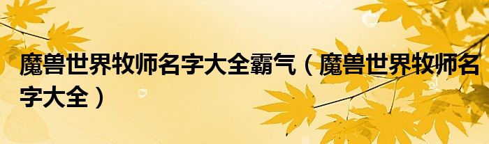 魔兽世界牧师名字大全霸气（魔兽世界牧师名字大全）
