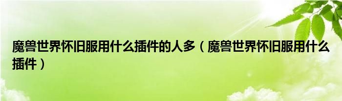 魔兽世界怀旧服用什么插件的人多（魔兽世界怀旧服用什么插件）