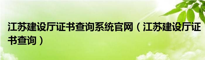 江苏建设厅证书查询系统官网（江苏建设厅证书查询）