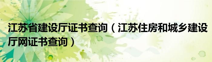 江苏省建设厅证书查询（江苏住房和城乡建设厅网证书查询）