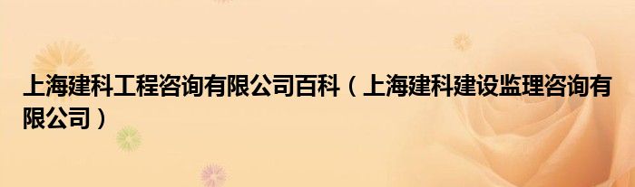 上海建科工程咨询有限公司百科（上海建科建设监理咨询有限公司）