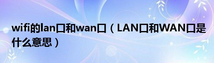 wifi的lan口和wan口（LAN口和WAN口是什么意思）