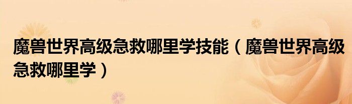 魔兽世界高级急救哪里学技能（魔兽世界高级急救哪里学）
