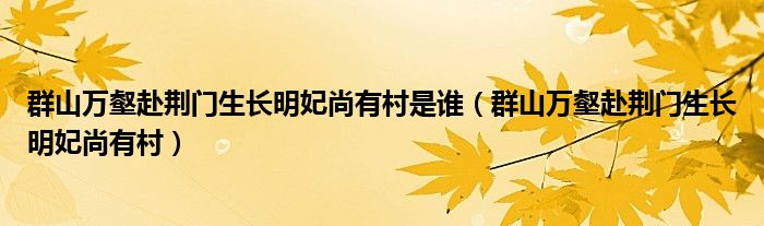 群山万壑赴荆门生长明妃尚有村是谁（群山万壑赴荆门生长明妃尚有村）
