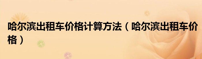 哈尔滨出租车价格计算方法（哈尔滨出租车价格）