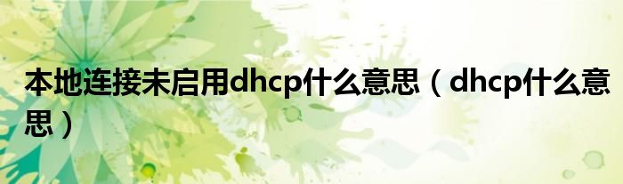 本地连接未启用dhcp什么意思（dhcp什么意思）