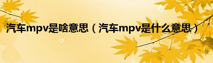 汽车mpv是啥意思（汽车mpv是什么意思）