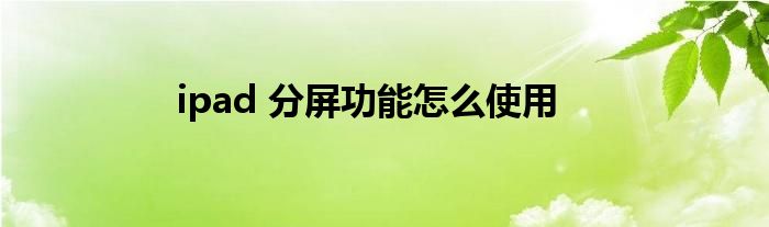 ipad 分屏功能怎么使用